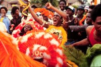 Mardi Gras Indians on parade in New Orleans; copyright © Michael P. Smith